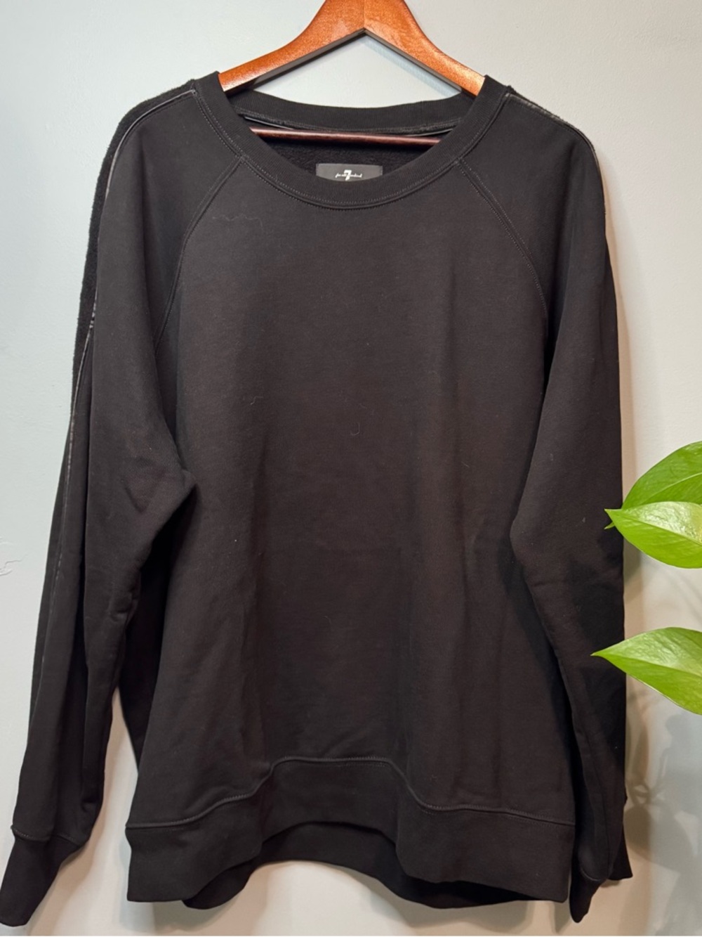 7 For All Mankind Black Relaxed Sweatshirt Raglan Stripe 100% Cotton. Mens XL